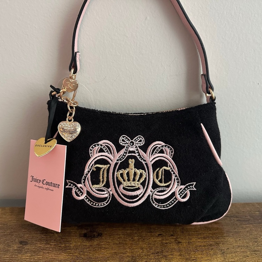 NWT Juicy Couture Lovers Club Wristlet Wallet Liqourice Black Pink Handbag